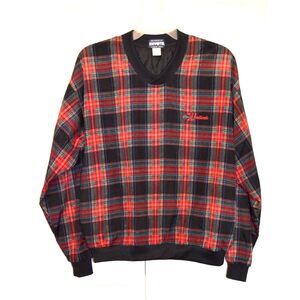 Vintage Divots Red Tartan Plaid Pullover Men's M  " Woodlands " ‎ Golf Logo